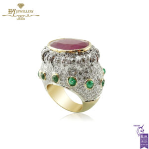 Yellow & White Gold Brilliant Cut Emerald and Diamond & Oval Cut Ruby Ring - 14.74ct-14329