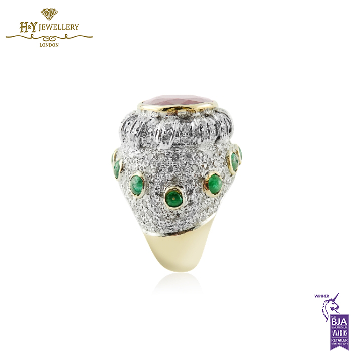 Yellow & White Gold Brilliant Cut Emerald and Diamond & Oval Cut Ruby Ring - 14.74ct-14330