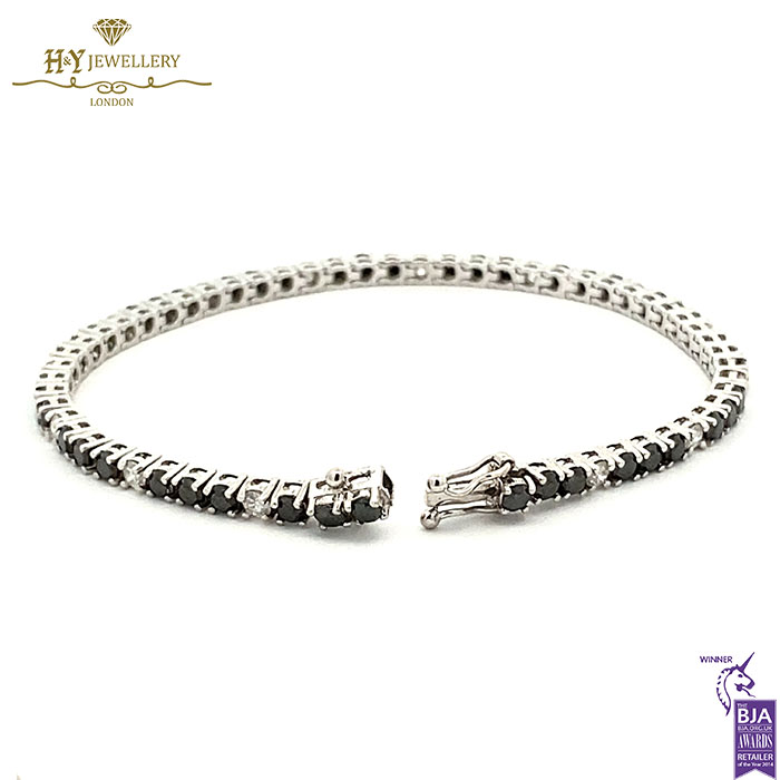 White Gold Brilliant Cut Onyx & Diamond Tennis Bracelet -0.98ct-17328
