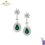White Gold Pear Cut Emerald with Marquise & Brilliant Cut Diamond Earrings - 5.88ct-0