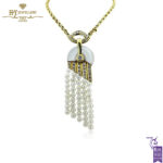 Yellow Gold Pearl & Brilliant Cut Diamond Cleopatra Necklace - 1.45ct-0
