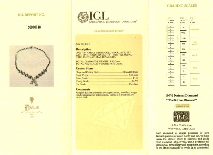 White Gold Brilliant Cut Diamond Tulip Shape Necklace - 3.80ct-11777