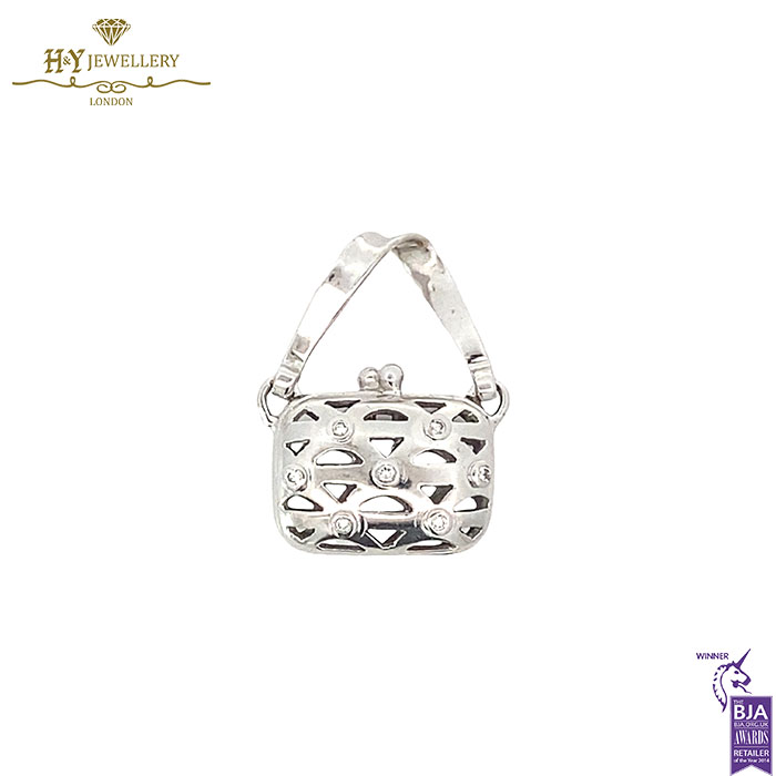 White Gold Brilliant Cut Diamond Hand Bag Shape Pendant - 0.09ct-17264