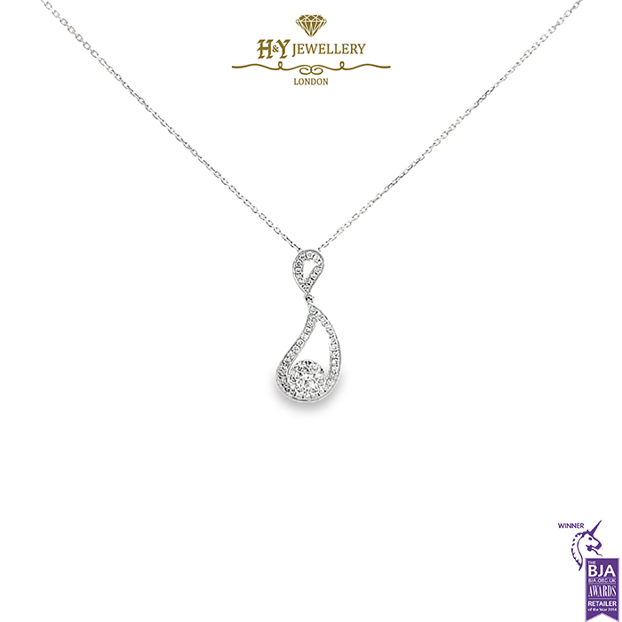 White Gold Brilliant Cut Diamond Tear Drop Pendant - 0.37ct-0