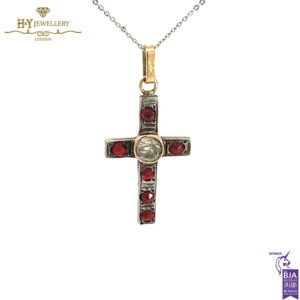 Yellow Gold Brilliant Cut Diamond Garnet Cross Pendant - 2.00ct-17359