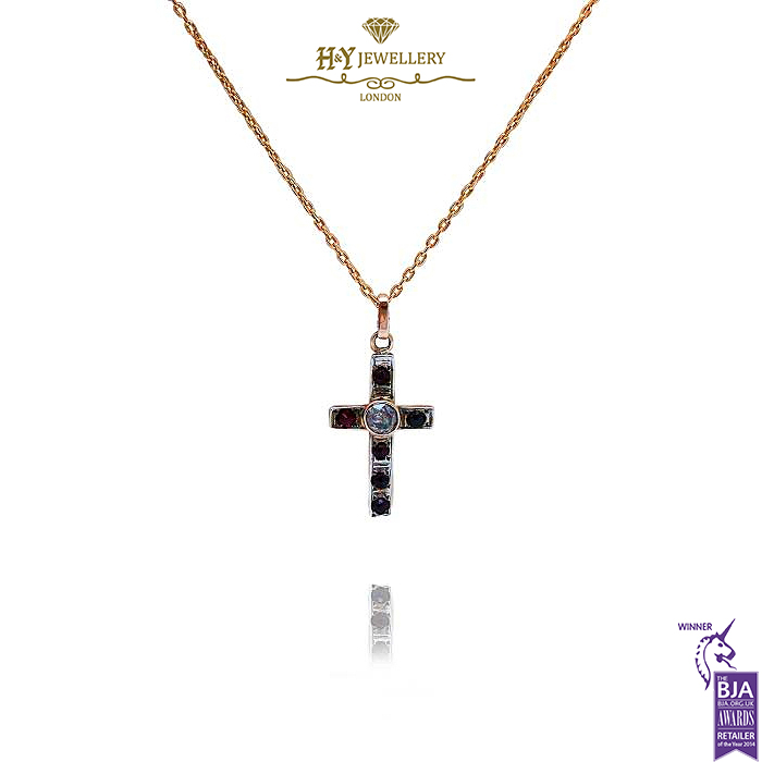 Yellow Gold Brilliant Cut Diamond Garnet Cross Pendant - 2.00ct-0