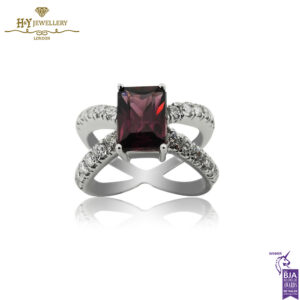 White Gold Emerald Cut Amethyst & Brilliant Cut Diamond Ring - 1.11ct-0