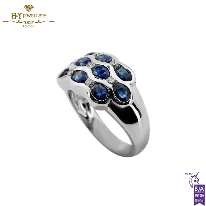 White Gold Oval Cut Sapphire & Brilliant Cut Diamond Ring - 2.38ct-14740