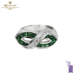 White Gold Baguette Cut Emerald & Brilliant Cut Diamond Ring - 0.40ct-0