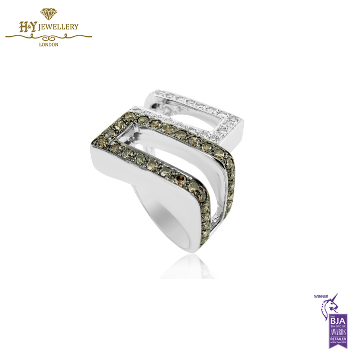 White Gold Brilliant Cut Fancy Yellow Brown & White Diamond Ring - 1.40ct-14137