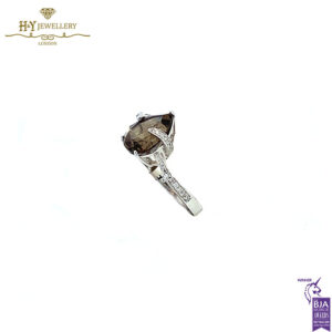 White Gold Pear Cut Smokey Quartz & Brilliant Cut Diamond Ring - 4.10ct-17777
