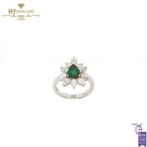 White Gold Pear Cut Emerald & Pear Cut Diamond Ring - 2.43ct-17291