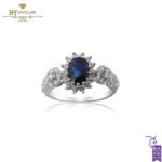 White Gold Oval Cut Sapphire & Brilliant Cut Diamond Ring - 1.77ct-0