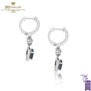 White Gold Oval Cut Sapphire & Brilliant Cut Diamonds Drop Earrings - 2.54ct-15314