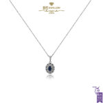 White Gold Oval Cut Sapphire & Brilliant Cut Diamond Pendant - 0.70ct-0
