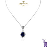 White Gold Oval Cut Royal Blue Sapphire & Brilliant Cut Diamond Pendant - 1.02ct-0