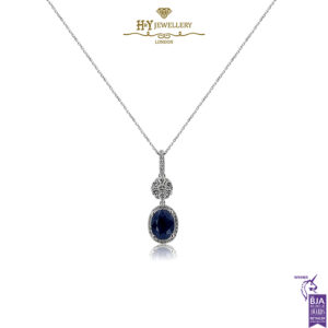 White Gold Oval Cut Sapphire & Brilliant Cut Diamond Pendant - 1.97ct-0