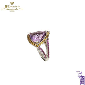 White Gold Triliant Cut Amethyst & Brilliant Cut Citrine with Diamond Mauboussin Ring - 14.57ct-17552
