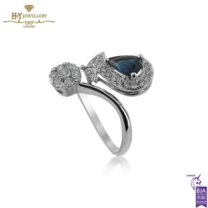White Gold Pear Cut Sapphire & Brilliant Cut Diamond Ring - 1.22ct-14252