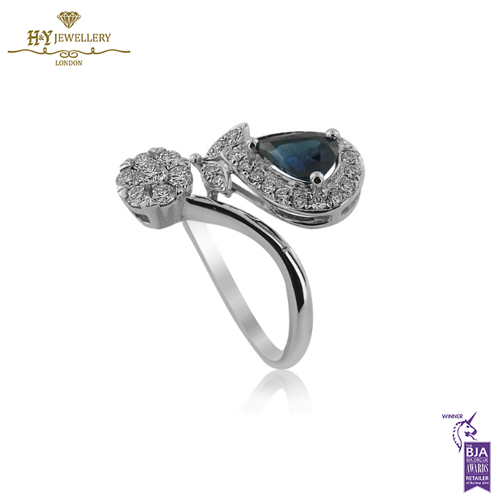White Gold Pear Cut Sapphire & Brilliant Cut Diamond Ring - 1.22ct-14252