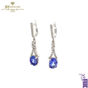 White Gold Oval Cut Tanzanite & Brilliant Cut Diamond Earrings - 4.10ct-17336
