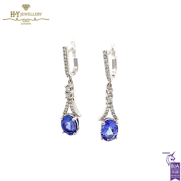 White Gold Oval Cut Tanzanite & Brilliant Cut Diamond Earrings - 4.10ct-17336