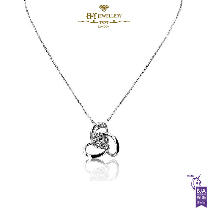 White Gold Brilliant Cut Diamond Simple Triangular Pendant - 0.15ct-0