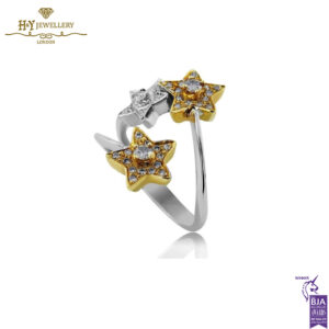 White & Yellow Gold Brilliant Cut Diamond Triple Star Shape Ring - 0.40ct-14113