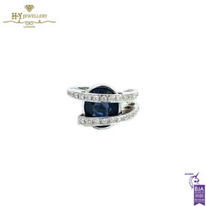 White Gold Oval Cut Sapphire & Brilliant with Baguette Cut Diamond Ring - 7.79ct-17774