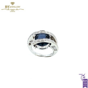 White Gold Oval Cut Sapphire & Brilliant with Baguette Cut Diamond Ring - 7.79ct-17772
