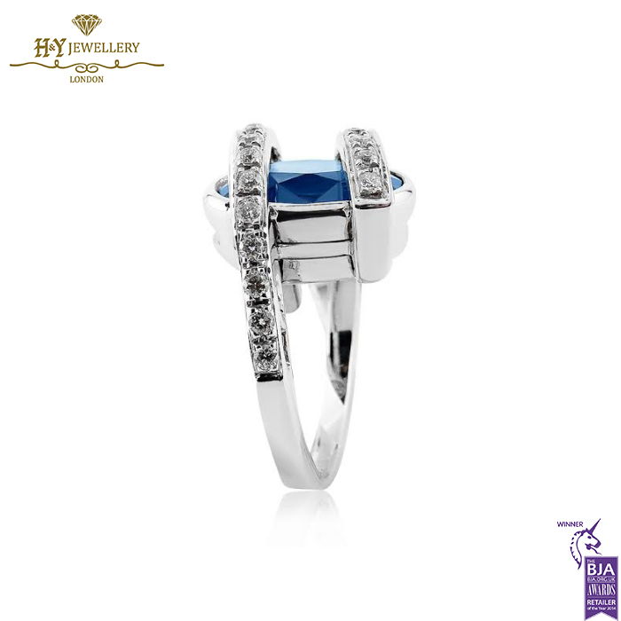 White Gold Oval Cut Sapphire & Brilliant with Baguette Cut Diamond Ring - 7.79ct-14149