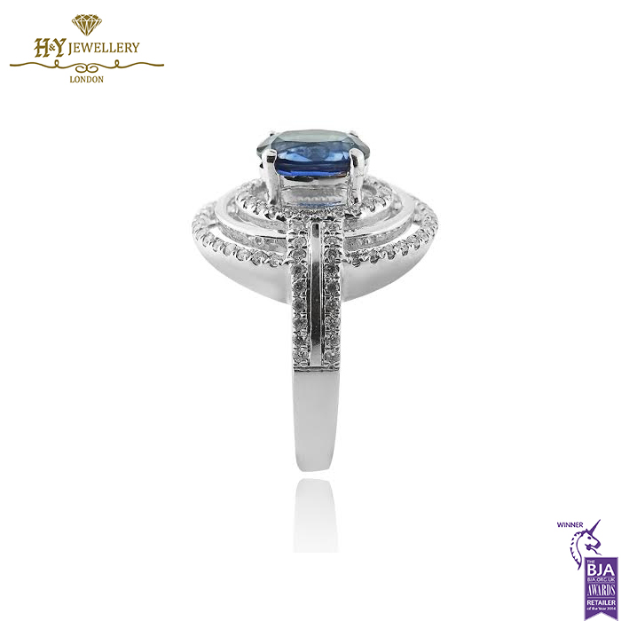 White Gold Oval Cut Sapphire & Brilliant Cut Diamond Ring - 2.22ct-14182