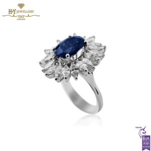 White Gold Oval Cut Sapphire & Marquise Cut Diamond Ring - 5.11ct-14187