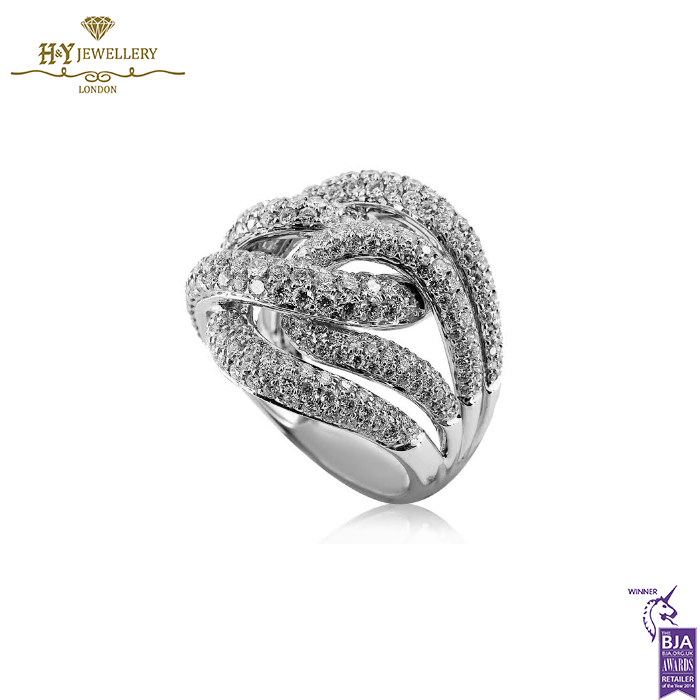 White Gold Brilliant Cut Diamond Spiral Shape Ring - 3.88ct -14190