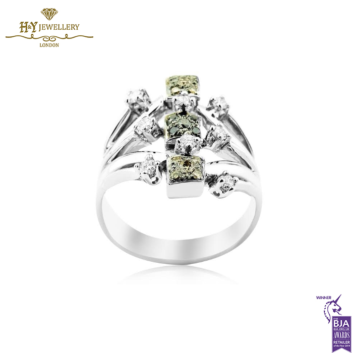 White Gold Brilliant Cut Colorless & Fancy Diamond Ring - 0.31ct-0