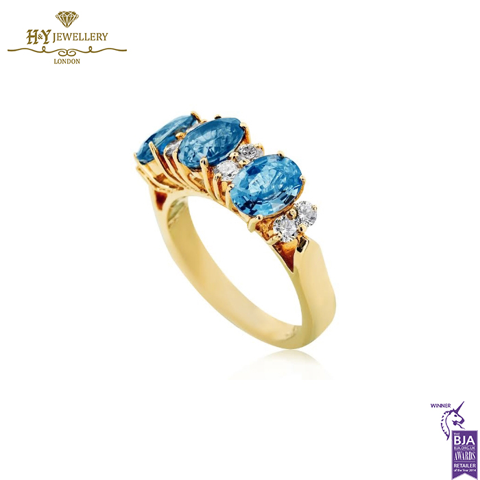 Yellow Gold Trinity Oval Cut Sapphire & Brilliant Cut Diamond Ring - 3.36-14179