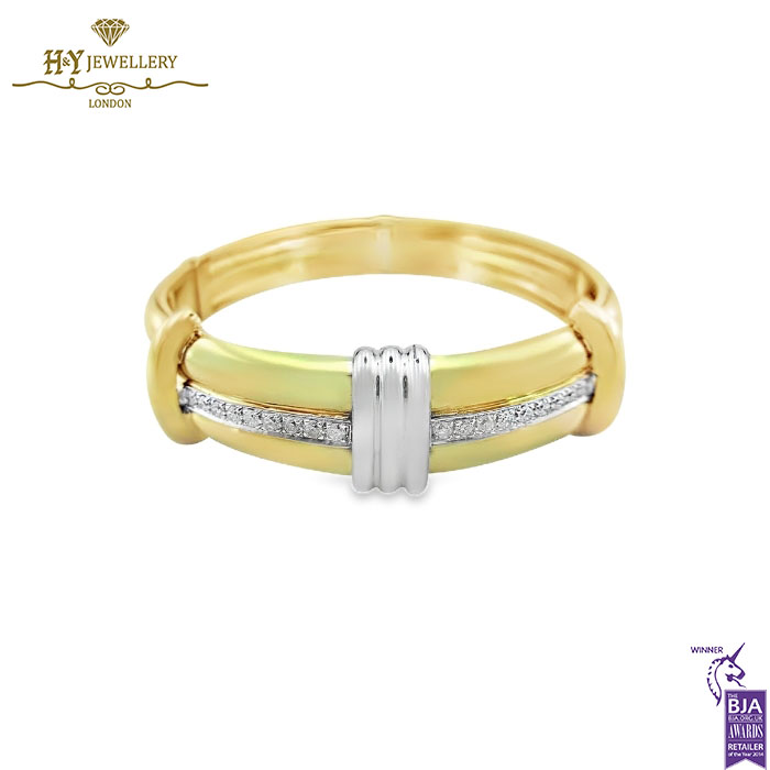 Yellow & White Gold Brilliant Cut Diamond Bangle - 1.02ct-0