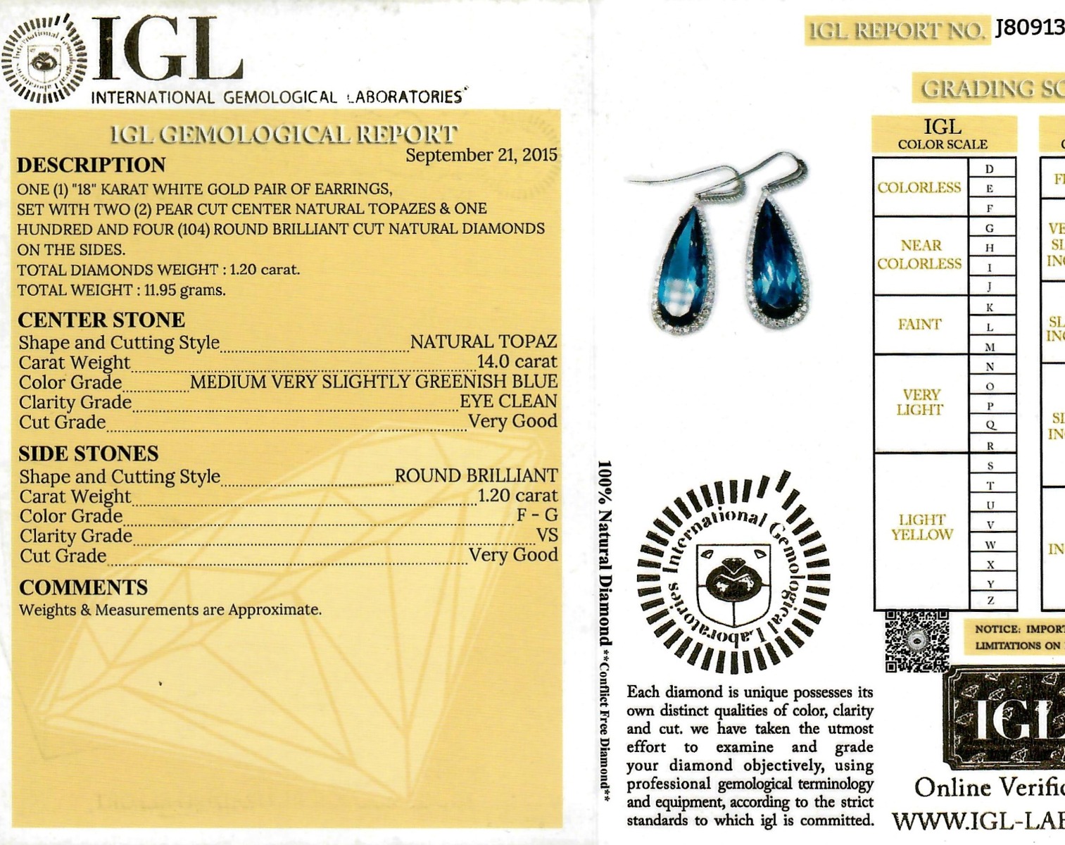 White Gold Pear Cut Blue Topaz & Brilliant Cut Diamond Earring - 15.20ct-11748