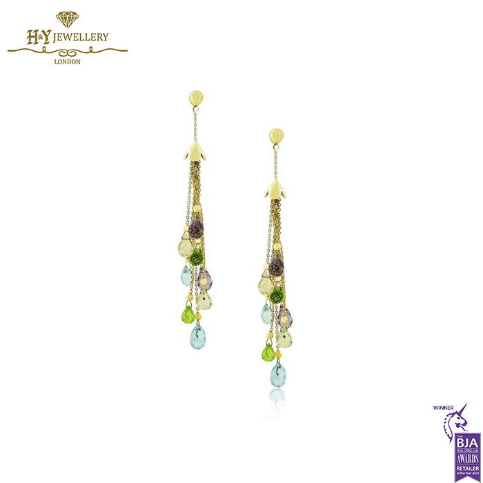 Yellow Gold Mix Cut Colored Gemstones Earrings -0