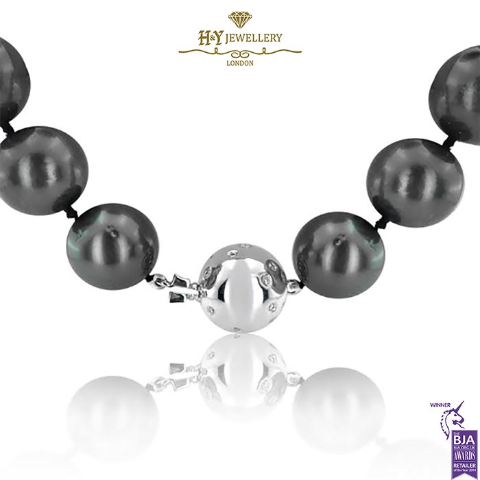 White Gold Tahitian South Sea Pearl & Diamond Necklace - 0.30ct-15041