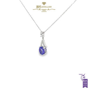 White Gold Oval Cut Tanzanite & Brilliant Cut Diamond Necklace - 2.09ct-17263