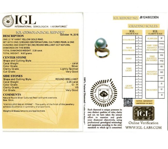 Yellow Gold Pearl & Brilliant Cut Diamond Ring - 2.28ct-11785