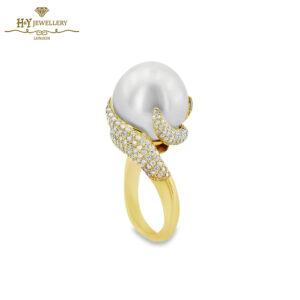 Yellow Gold Pearl & Brilliant Cut Diamond Ring - 2.28ct-13952