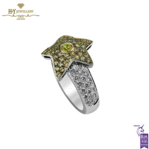White Gold Round Cut Diamond & Citrine Star Design Ring - 1.33ct-14734