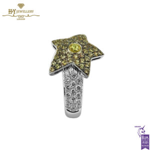 White Gold Round Cut Diamond & Citrine Star Design Ring - 1.33ct-14735