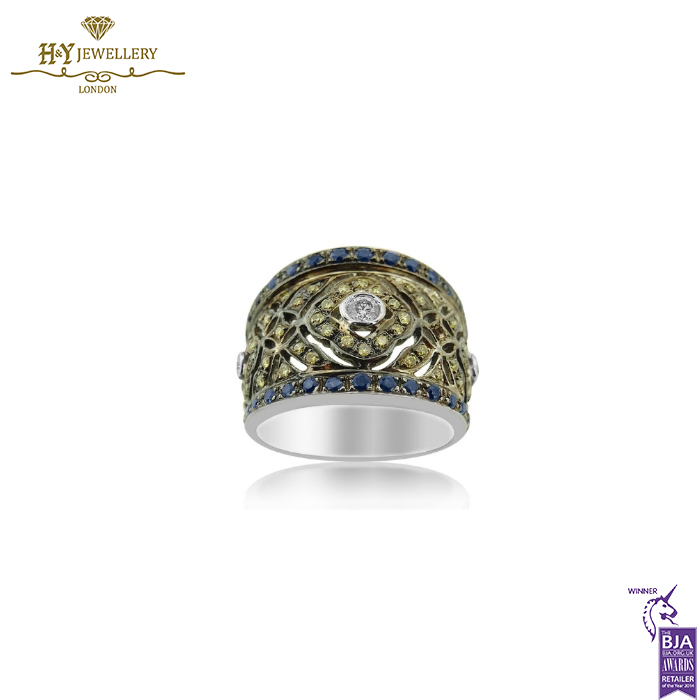 White Gold Brilliant Cut Diamond & Colored Gem Stones Ring - 2.11ct-0