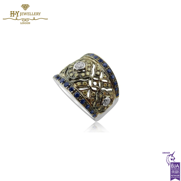 White Gold Brilliant Cut Diamond & Colored Gem Stones Ring - 2.11ct-14100