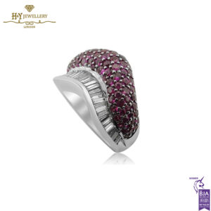 White Gold Baguette Cut Diamond & Round Cut Tourmaline Ring - 5.20ct-14151