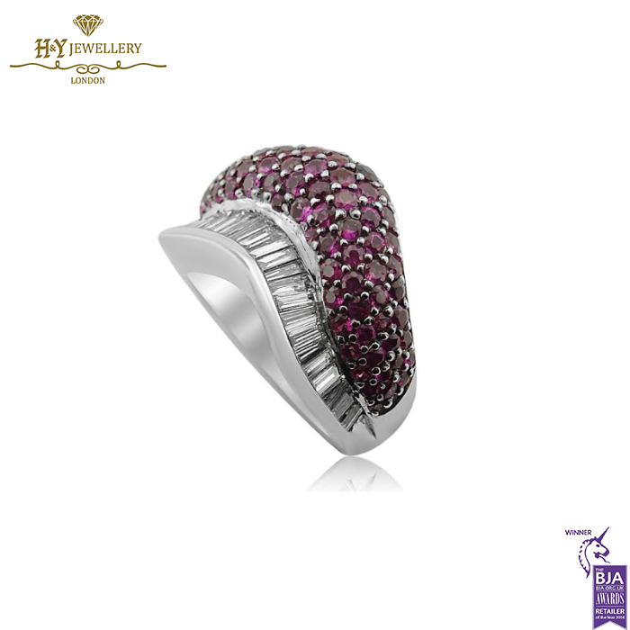 White Gold Baguette Cut Diamond & Round Cut Tourmaline Ring - 5.20ct-14151