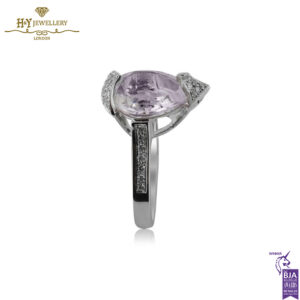 White Gold Pear Cut Faint Pink Amethyst & Brilliant Cut Diamond Ring - 3.59ct-14172
